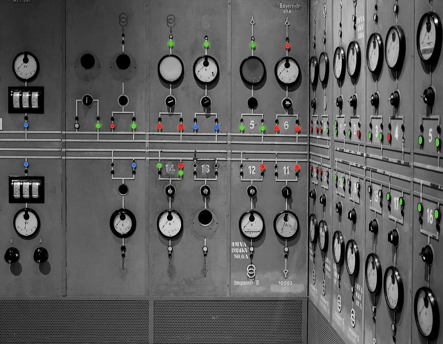 gray industrial gauges, current, force, power plant, headquarters HD wallpaper