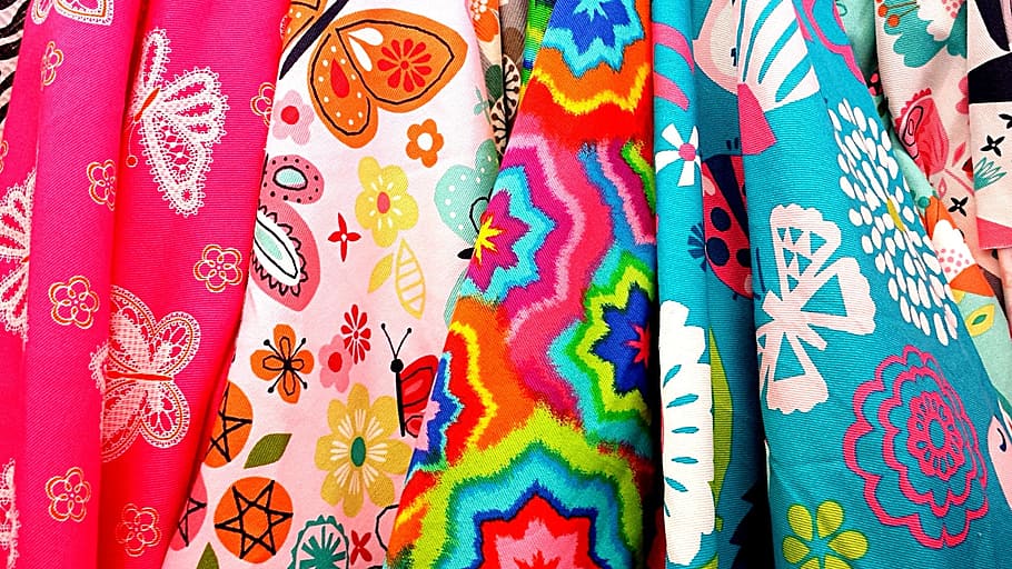 multicolored textiles, fabric, cloth, clothing, pattern, design, HD wallpaper