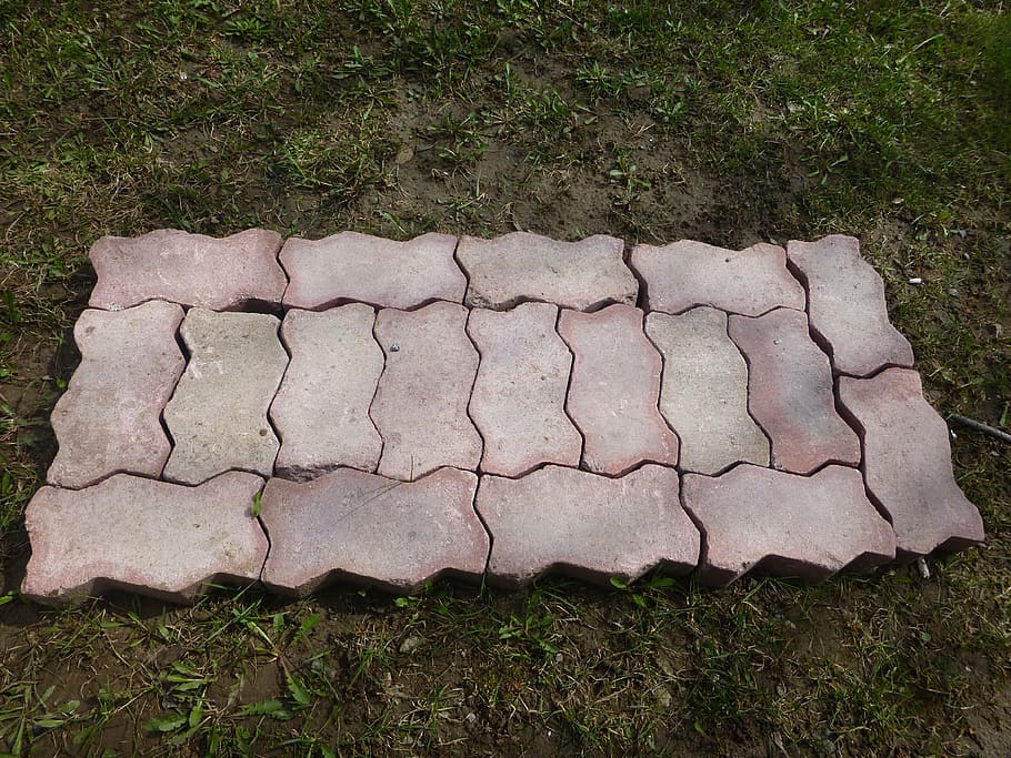 cobblestones, grass, yard, pattern, surface, textured, material HD wallpaper