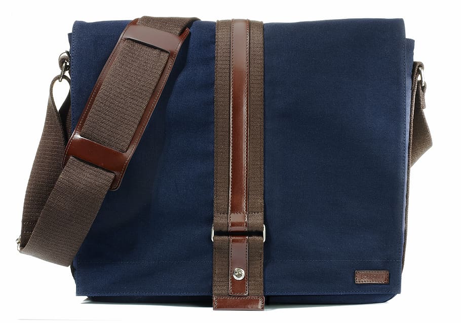 blue and brown sling bag, fabric, man, blue canvas, suitcase HD wallpaper