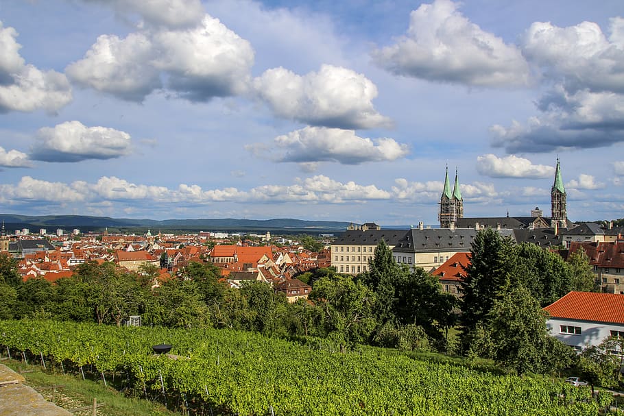 bamberg, sky, historically, dom, clouds, architecture, building exterior HD wallpaper