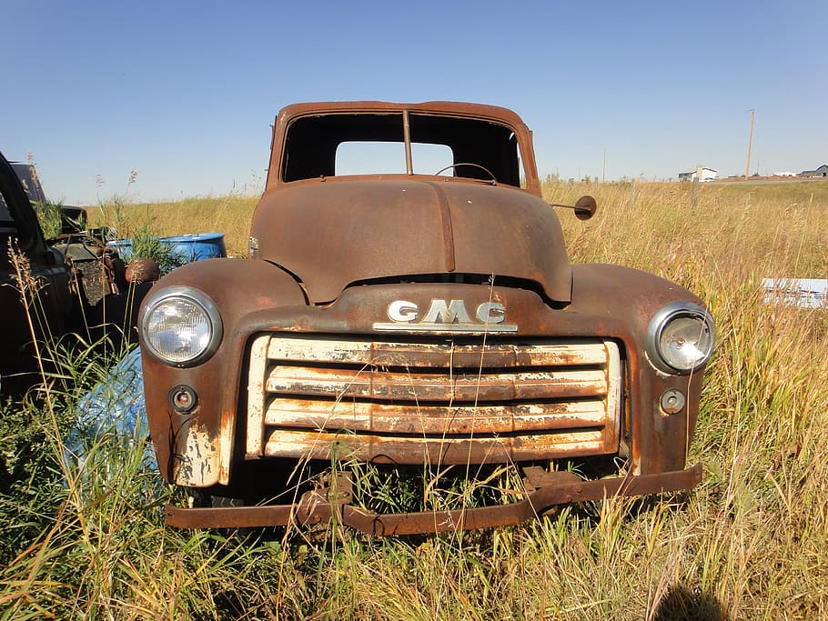 Hd Wallpaper Rusted Gmc Truck On Field During Daytime Abandoned Prairie Wallpaper Flare