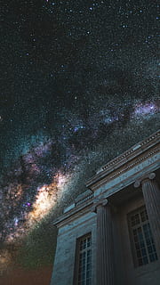 white concrete building during nighttime, sky, star, column HD wallpaper