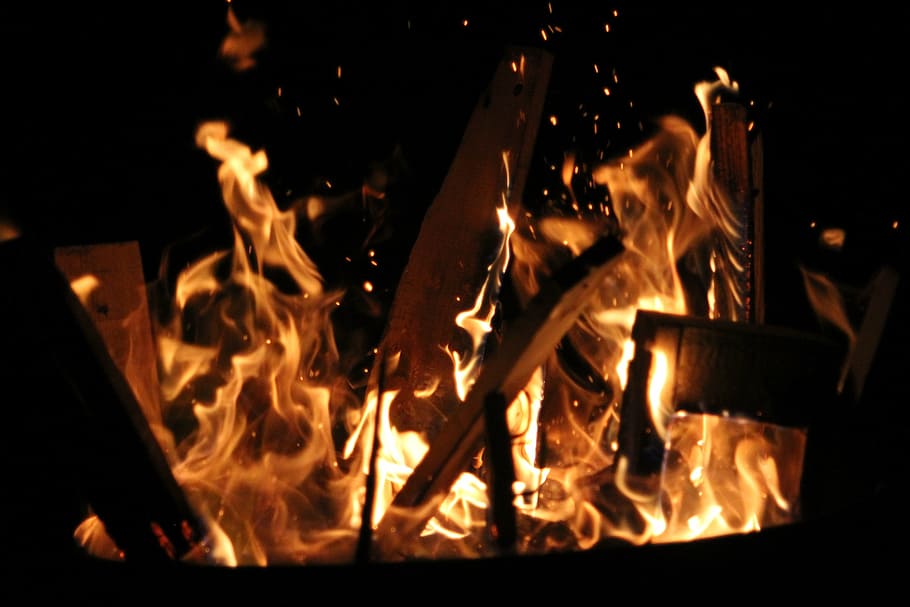 fire, hot, embers, flame, heat, burn, campfire, brand, wood fire HD wallpaper