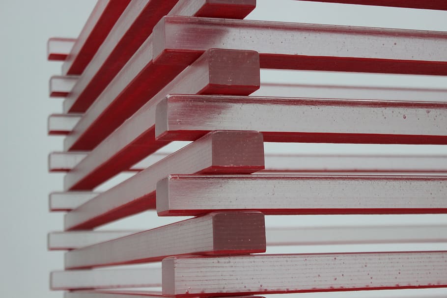 White and Red Piled Sticks, abstract, art, blocks, reflective HD wallpaper