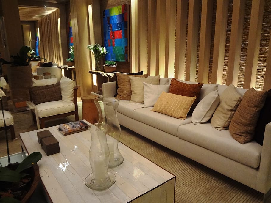 living room, sofa, 2015 color house, luggage, casa cor, furniture, HD wallpaper