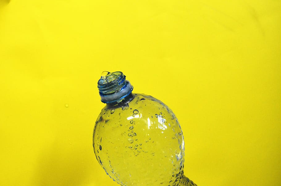 plastic bottle, Water, Pet, Yellow, background, yellow background HD wallpaper