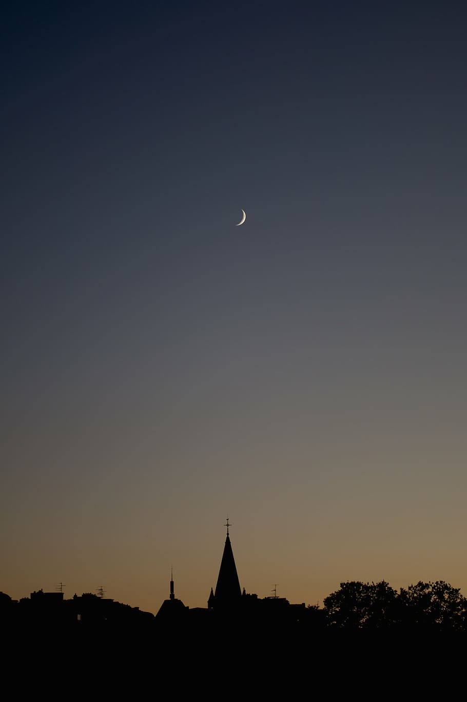 crescent moon, night, time, architecture, building, structure HD wallpaper