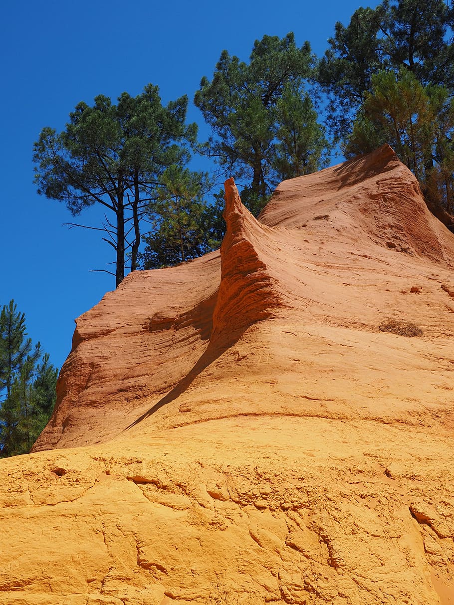 ocher rocks, ocher quarry, color, bright, colorful, orange, HD wallpaper