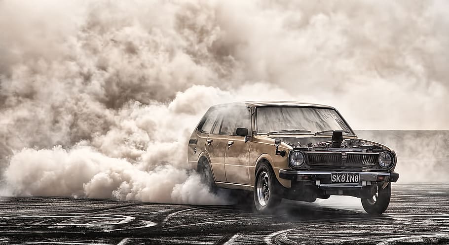Burnout, Car, Skid, Automotive, motion, outdoors, rural scene HD wallpaper
