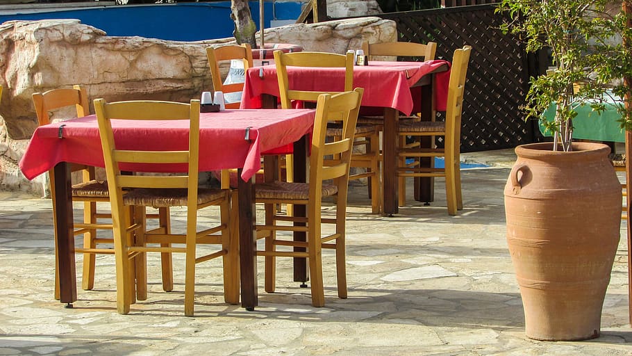 cyprus, protaras, restaurant, tables, colours, chair, seat HD wallpaper