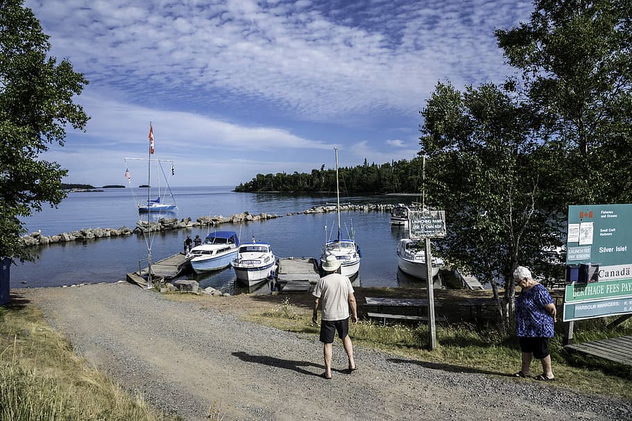 People at the Marina at Silver Isle, Sleeping Giant Provincial Park, Ontario HD wallpaper