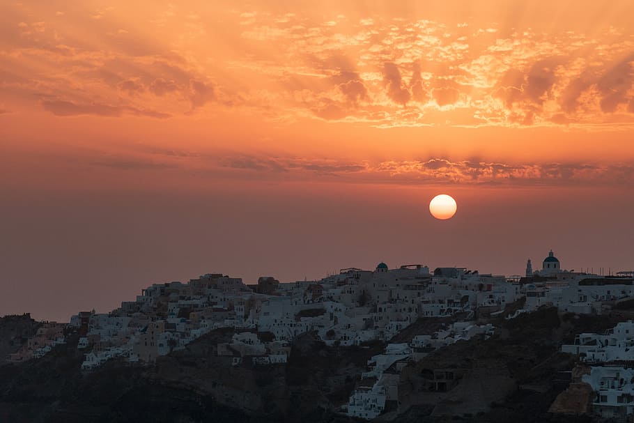 houses on hill during golden hour, aerial photo of white high-rise buildings HD wallpaper