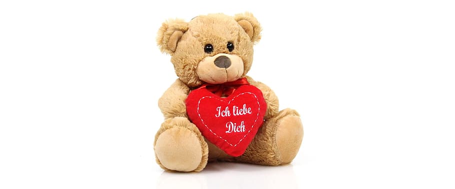 brown bear plush toy, teddy bear, furry teddy bear, heart, toys, HD wallpaper