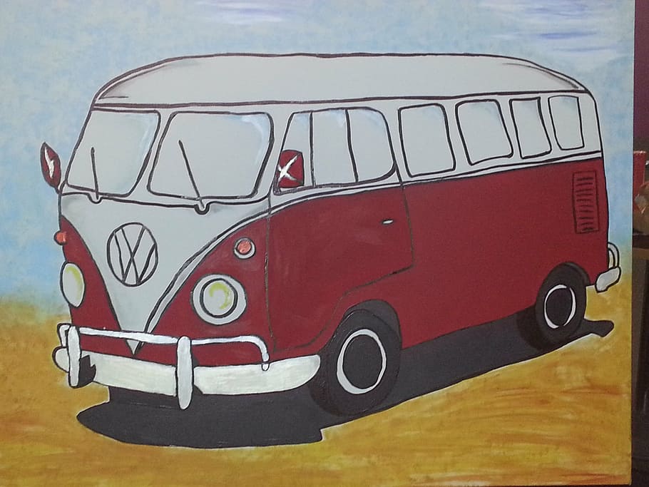 auto, vw bus, art, painting, image, painted, mode of transportation, HD wallpaper