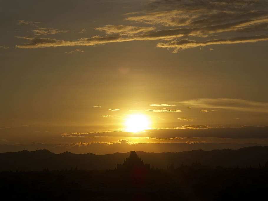 burma, bagan, sunset, sky, scenics - nature, beauty in nature HD wallpaper