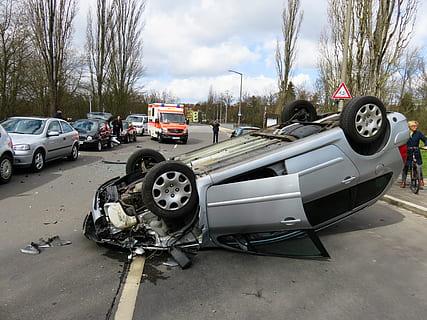 totaled car on road during daytime, accident, auto, damage HD wallpaper