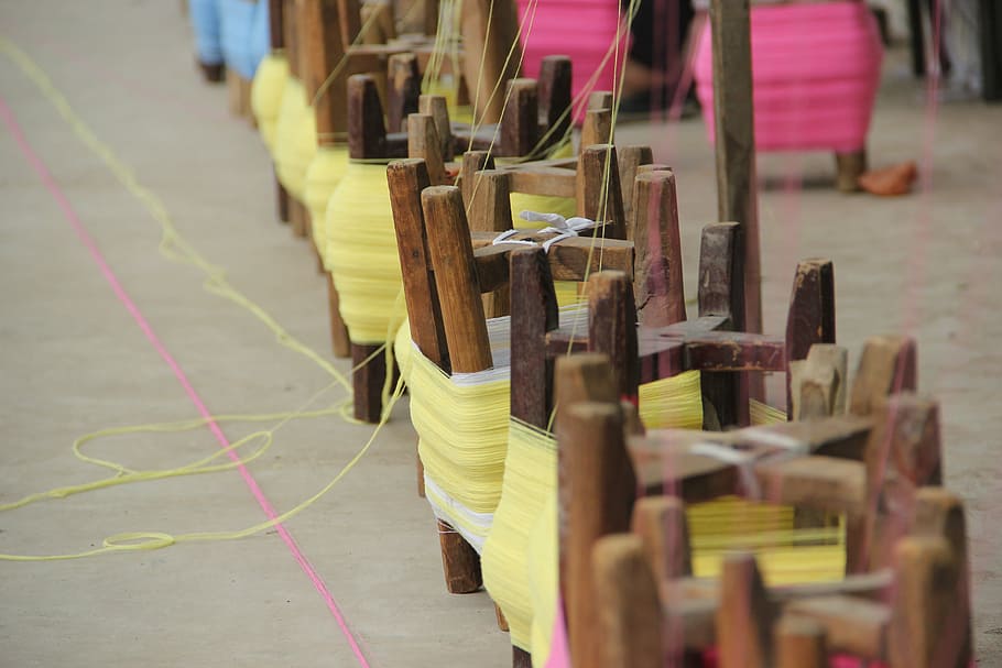 spindle, textile, woven wire, weaving, selective focus, wood - material HD wallpaper