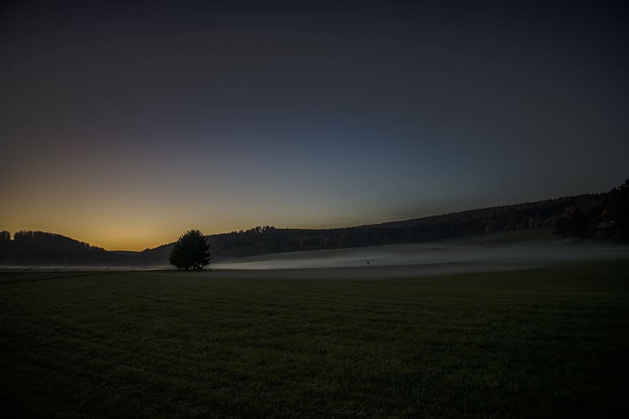 swabian alb, abendstimmung, fields, evening, arable, dusk, fog HD wallpaper
