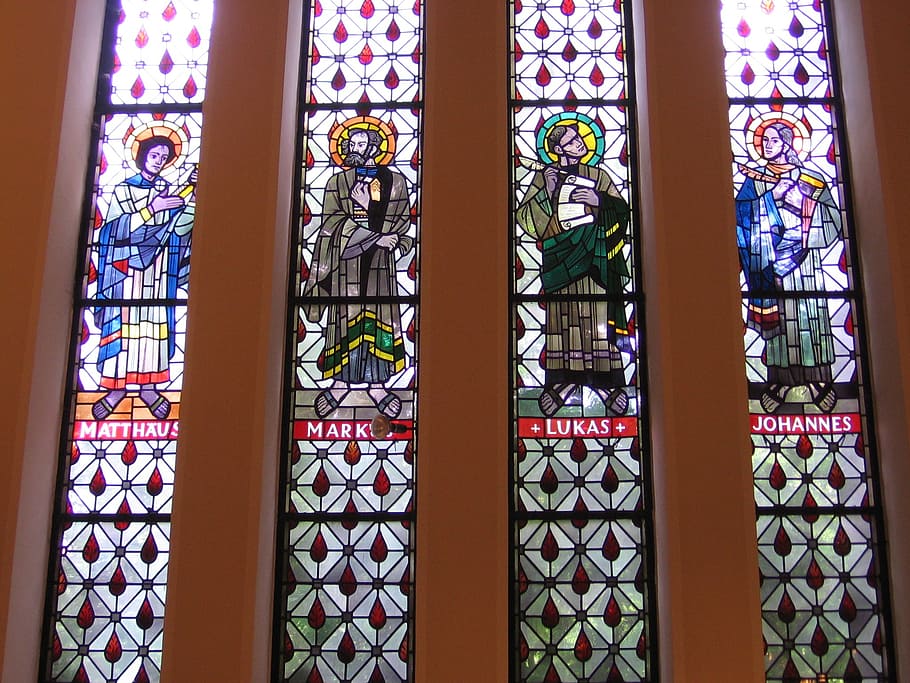 church, window, evangelists, church window, stained glass, faith, HD wallpaper