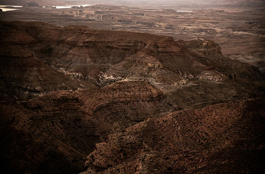 aerial view of mountain during daytime, landscape photography of a brown mountain HD wallpaper