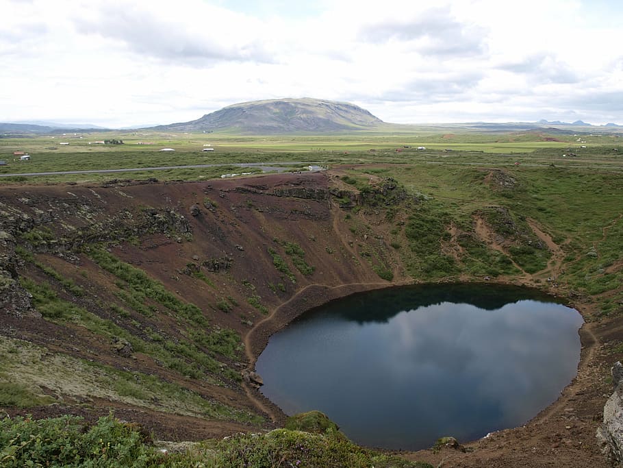 crater lake, volcanism, iceland, landscape, volcano, volcanic Crater, HD wallpaper