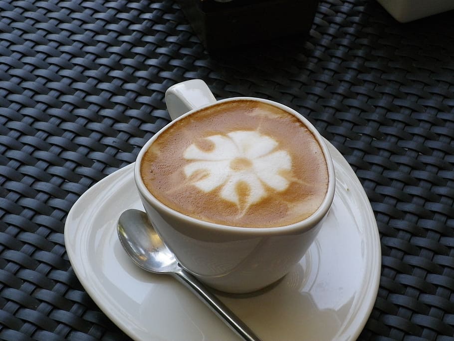 white cup with coffee, coffee cup, coffee foam, pattern, drink HD wallpaper