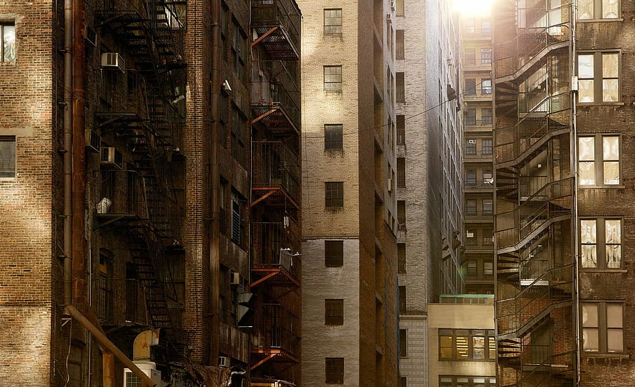 brown buildings under sunny sky, brown painted building, apartment HD wallpaper