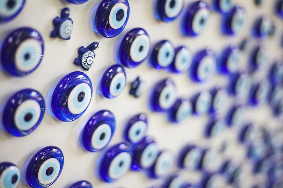 Evil Eye, Eye, Bead, Devil, blue, the devil, texture, pattern, HD wallpaper