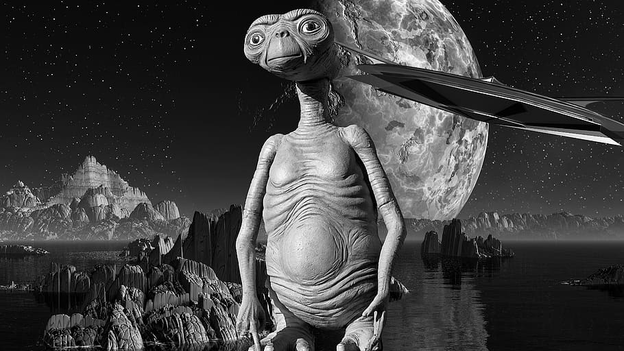 E.T. illustration, et, movie, alien, character, creature, extraterrestrial