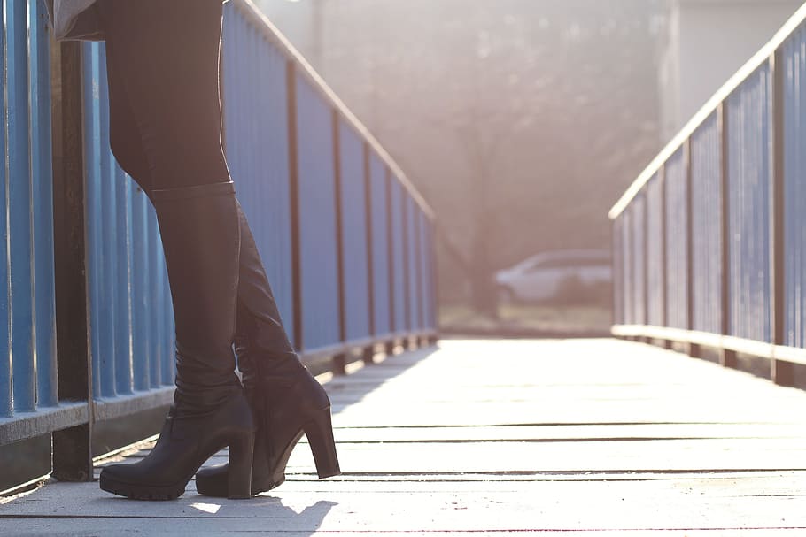 Woman Standing on Bridge, blur, boots, brightness, car, city HD wallpaper