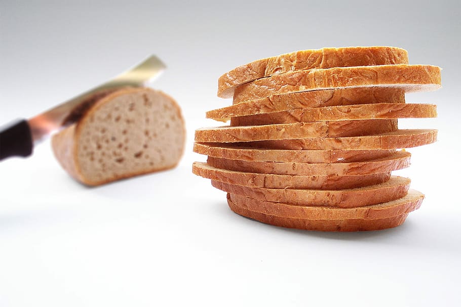 Slices of bread, breakfast, knife, loaf, food, food And Drink