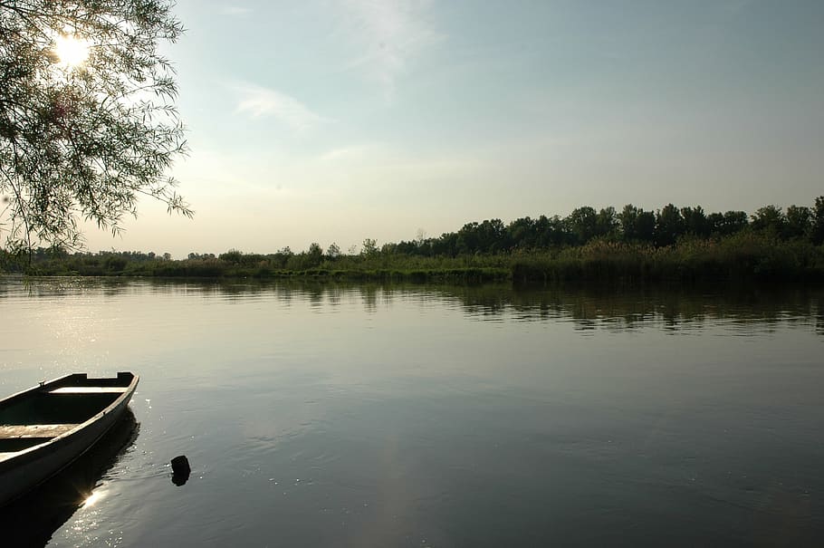 view, river, poland, landscape, nature, company, glow, boat HD wallpaper