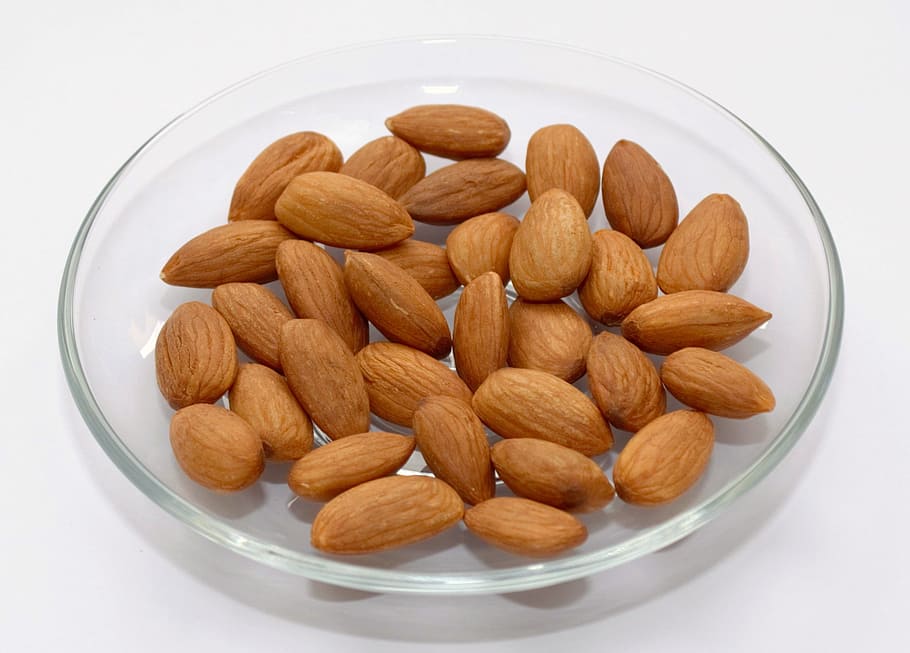 plate, almonds, raw, snack, healthy, food, food and drink, healthy eating HD wallpaper