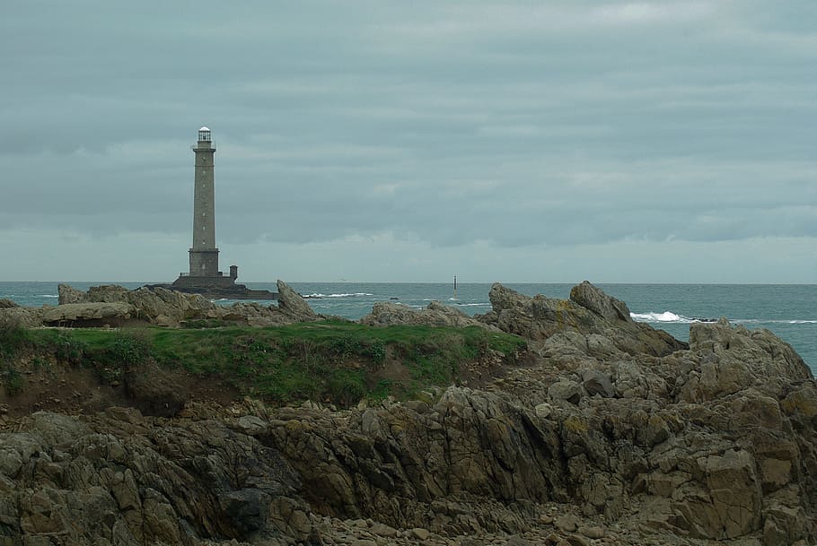 normandy, lighthouse, navigation, semaphore, sea, coastline, HD wallpaper