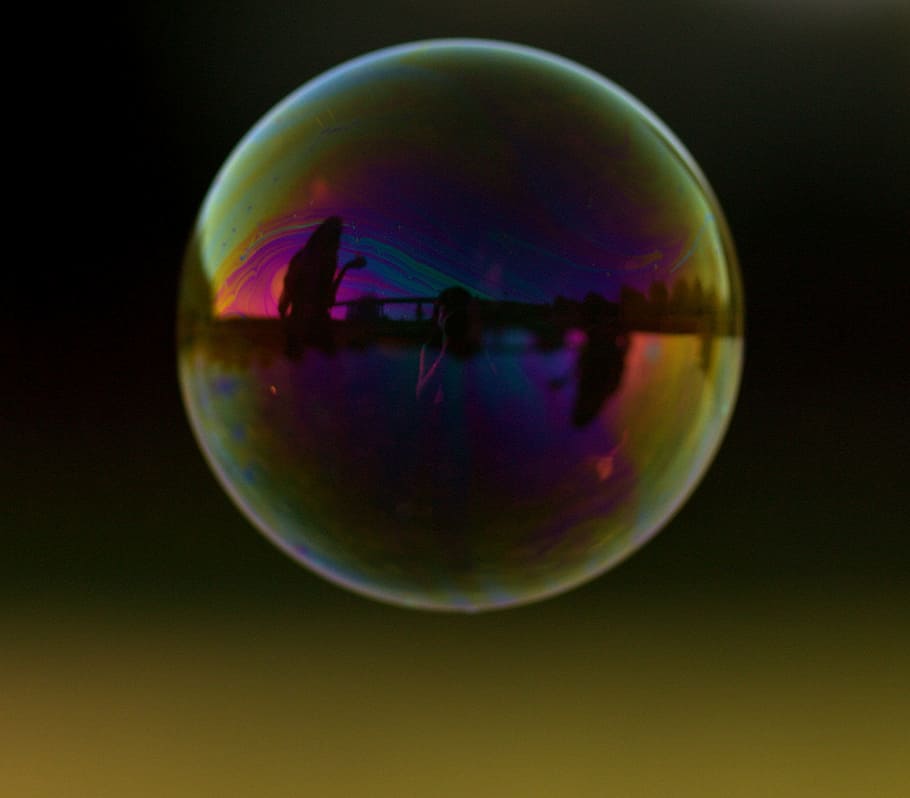 silhouette of person near body of water in bubble effect, bubbles HD wallpaper