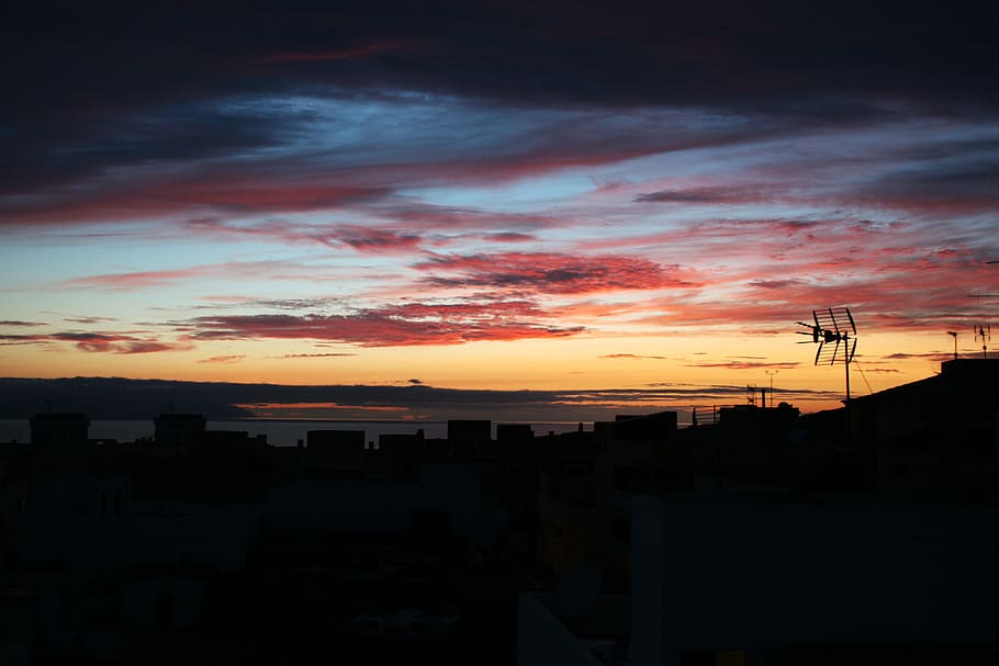 Tenerife, Sunset, Clouds, Afterglow, mood, dusk, cityscape HD wallpaper