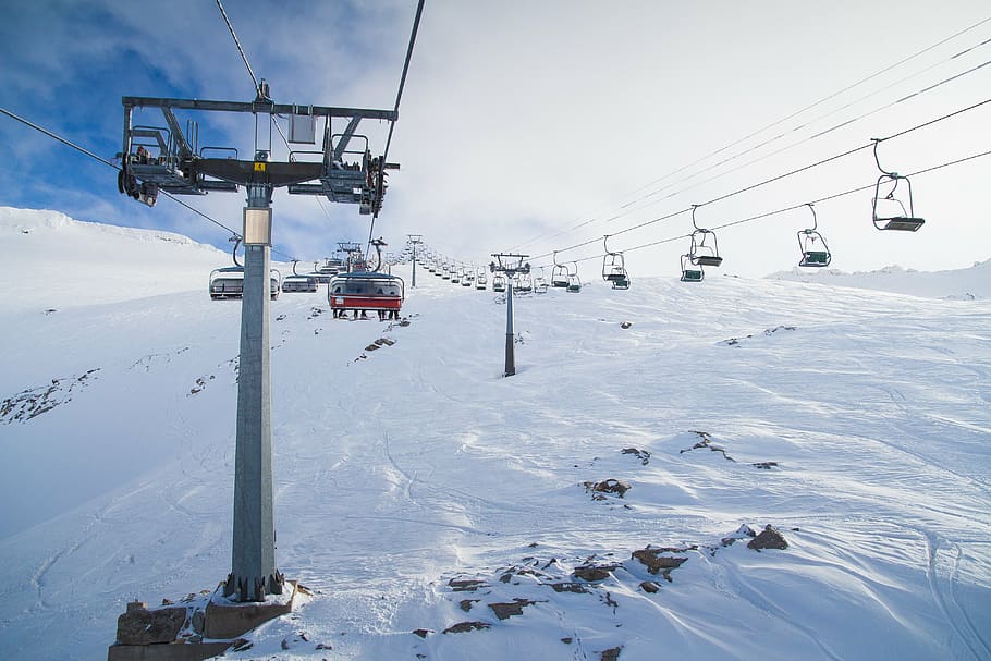 ski lift during daytime, mountains, cable, wire, wild, slope HD wallpaper