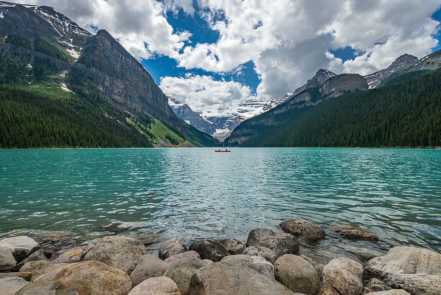 sailboat on body of water during daytime, landscape photography of Banff National Park, Canada HD wallpaper