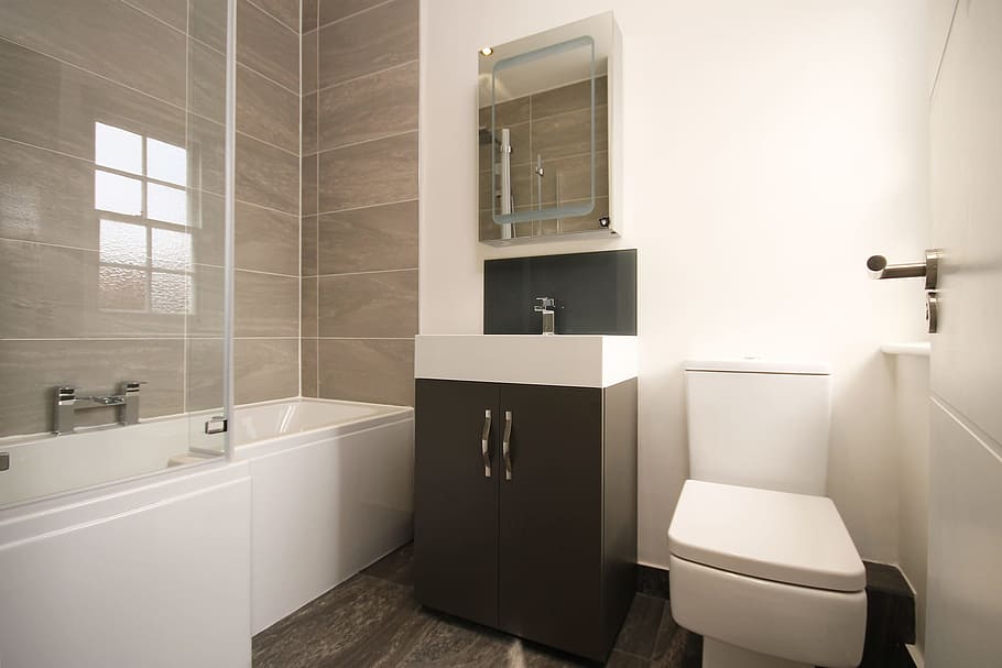 white and black vanity sink beside a toilet bowl, bathroom, modern, HD wallpaper