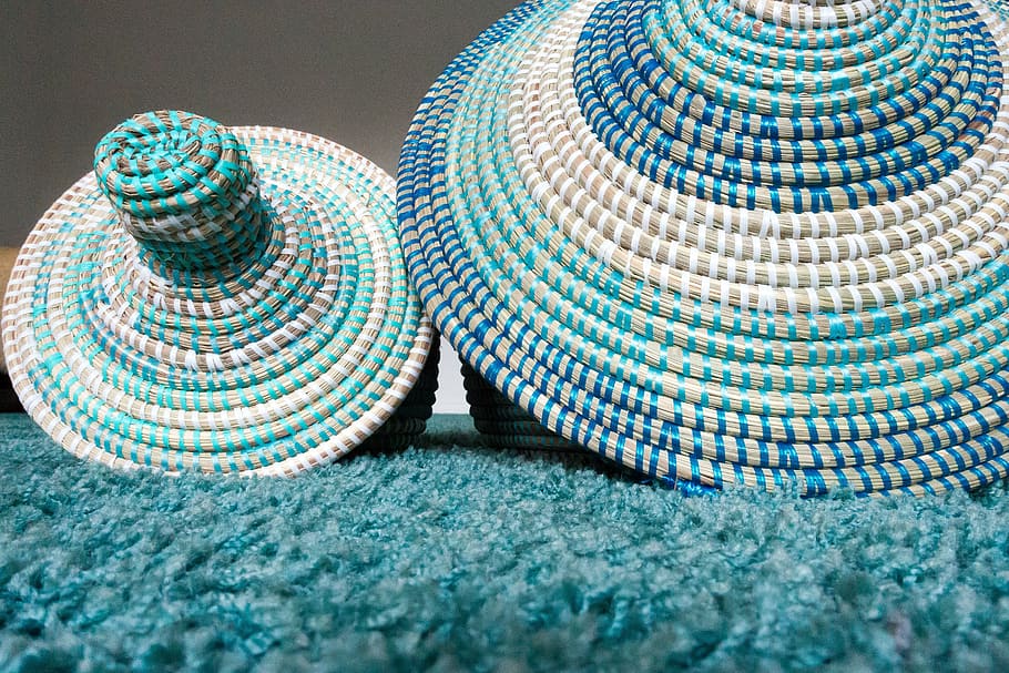 basket, raffia basket, turquoise, white, blue, structure, container HD wallpaper