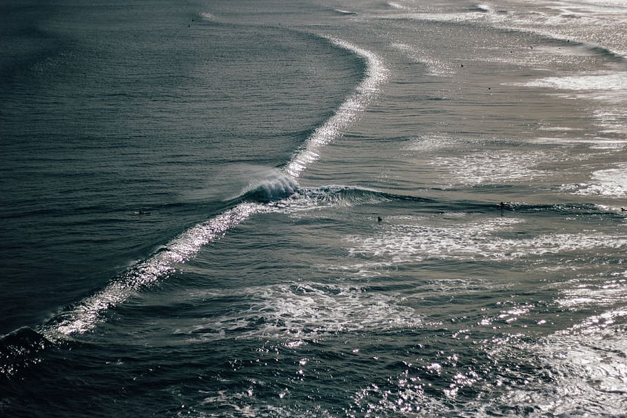 photo of ocean waves, aerial, sea, water, nature, beach, dark HD wallpaper