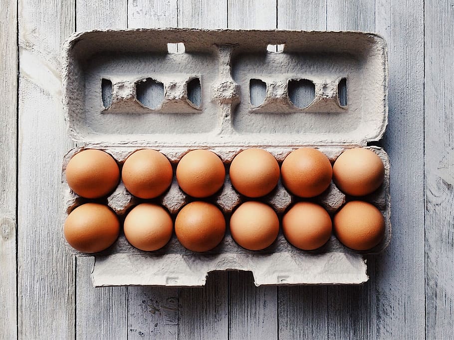 one dozen of box tray of organic eggs, brown, breakfast, food HD wallpaper