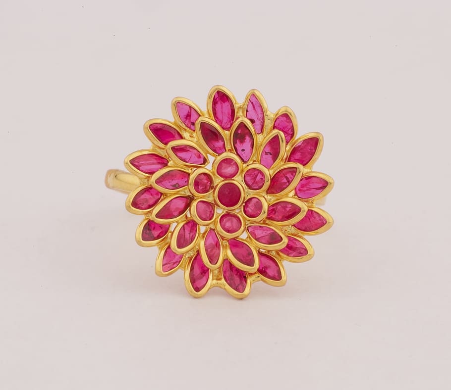 gold-colored with purple gemstone flower pendant, Ruby, Jewellery HD wallpaper