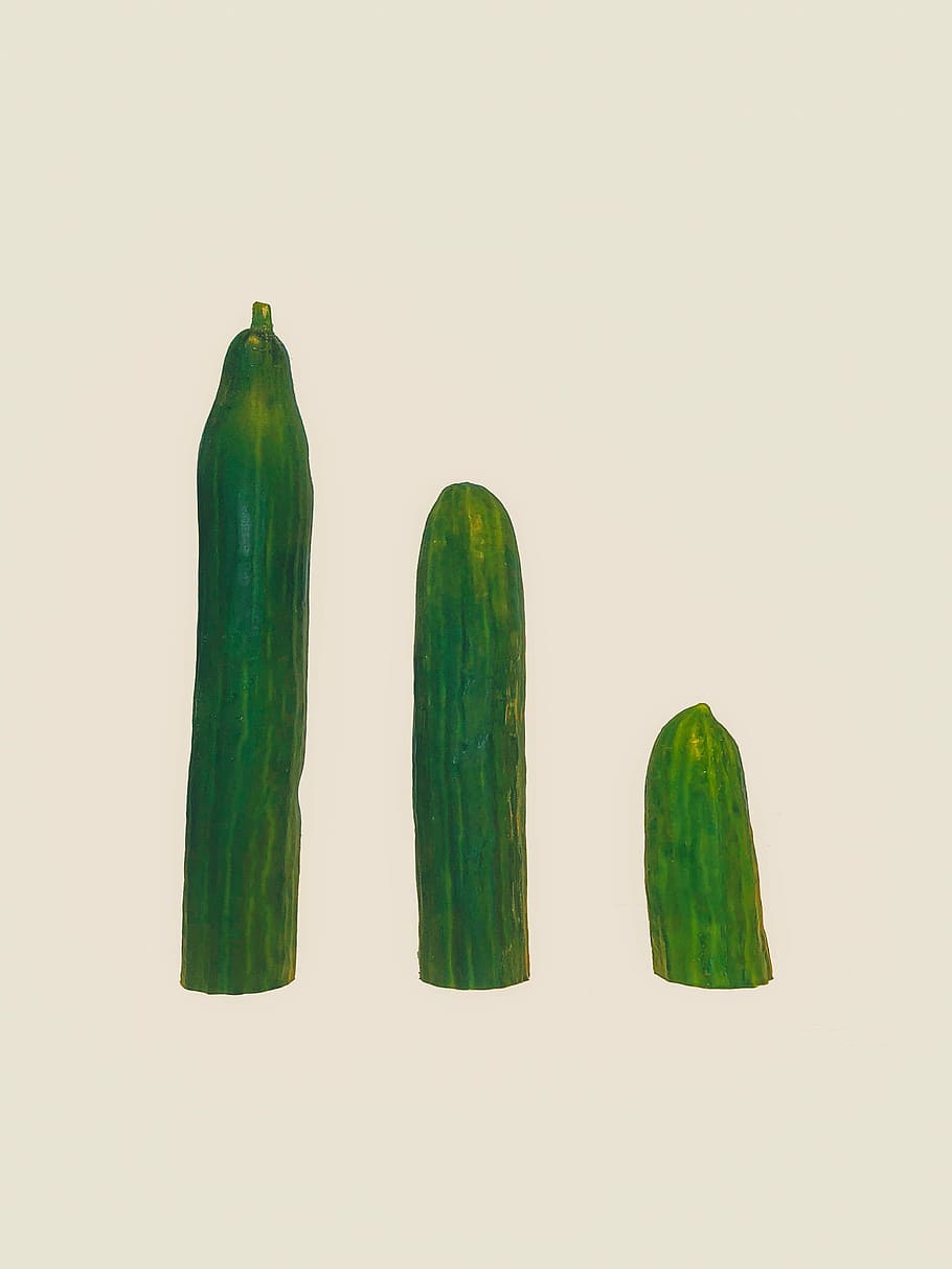 three cucumbers on white surface, three green pickles, vegetable HD wallpaper
