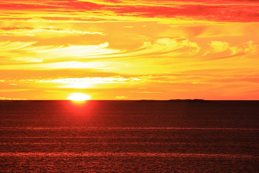 sunset, dawn, sea, dusk, sky, horizon, norway, hurtigruten HD wallpaper