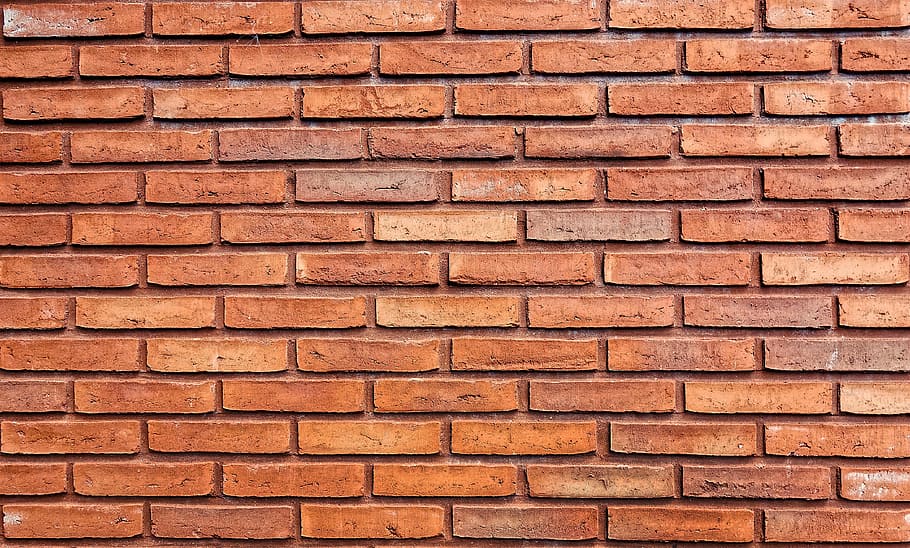 photo of brown veneer wall, brick wall, orange brick wall, masonry