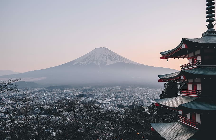 Mt. Fuji, mountain, chureito, pagoda, travel, tourism, japanese, HD wallpaper