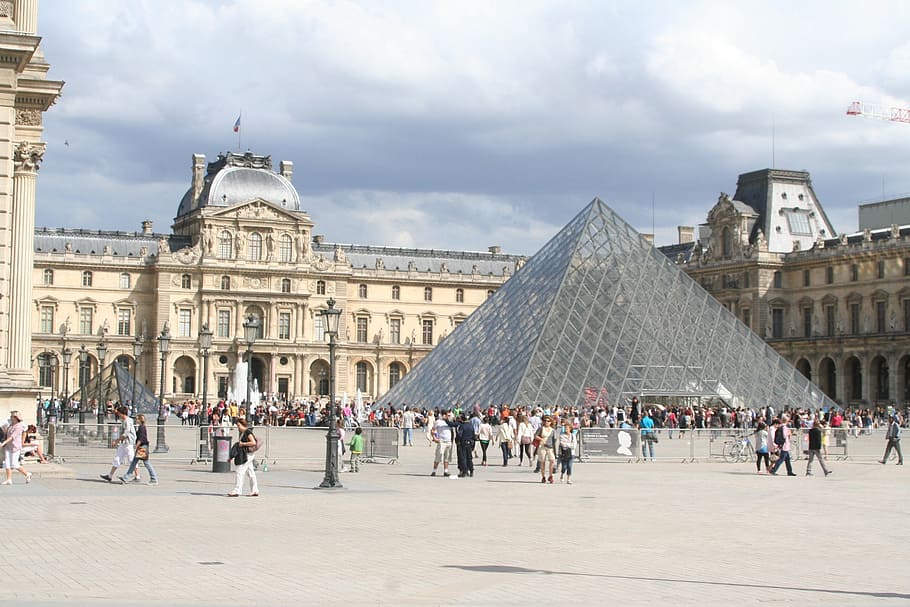 louvre, paris, pyramid, glass pyramid, museum, france, architecture, HD wallpaper
