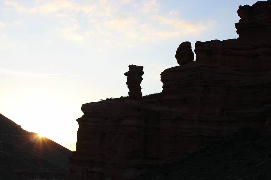 rocks, sunset, mountain, horizon, landscape, sky, solid, rock - object HD wallpaper